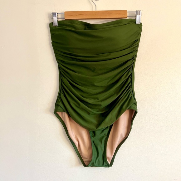 COPY - NWT J. CREW Ruched Bandeau One Piece Swimsuit Safari 8 Olive Green Strap… - Picture 6 of 16